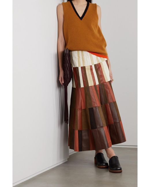 Gabriela Hearst Brown Mayita Patchwork Suede And Leather Skirt