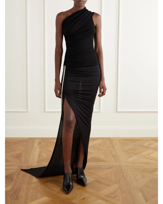 Rick Owens Black Drkshdw Ruched Cotton-Jersey Maxi Skirt