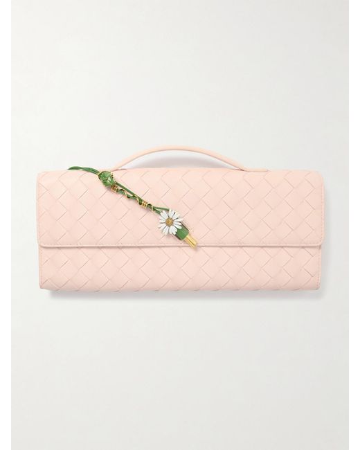 Bottega Veneta Pink Andiamo Small Embellished Intrecciato Leather Clutch