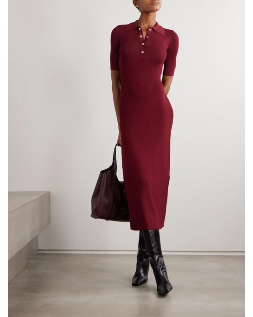 Rebecca Vallance Red Reagan Ribbed Jersey Midi Dress