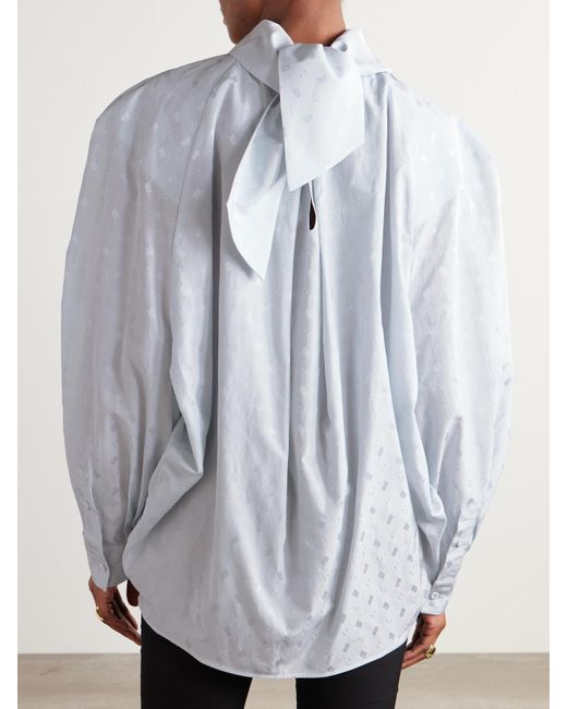 Marni Blue Oversized-Bluse Aus Popeline Mit Jacquard-Muster