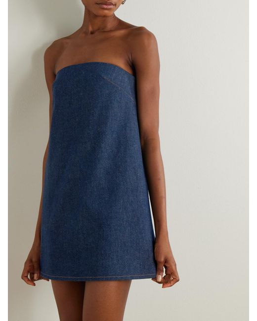 FRAME Blue Strapless Denim Mini Dress
