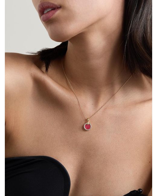 David Yurman Natural Petite Elements Kette Aus 18 Karat Mit Rhodonit Und Diamanten