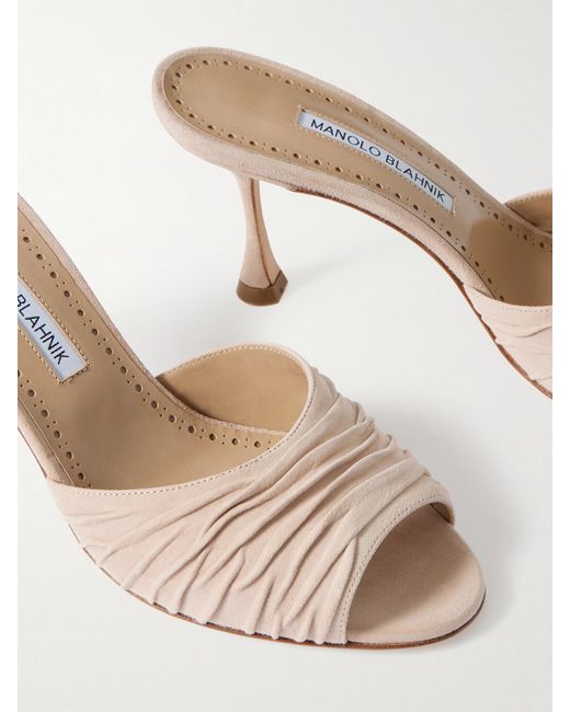 Manolo Blahnik Natural Pirua 70 Mules Aus Veloursleder