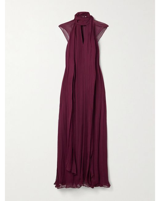 Staud Purple Camilla Scarf-Detailed Crepon Maxi Dress