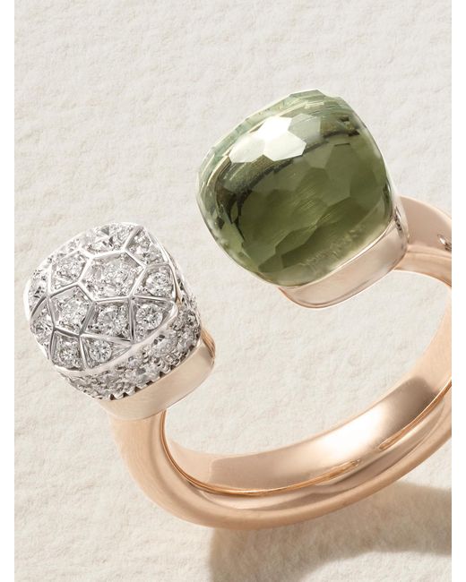 Pomellato White Nudo Ring Aus 18 Karat Rosé- Und Weißgold Mit Prasiolith Und Diamanten
