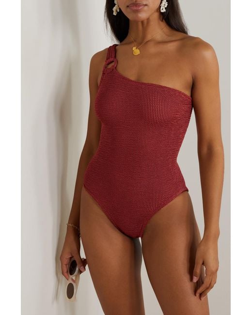 Hunza G + Rose Inc Yasmeen One-shoulder Seersucker Swimsuit in Red | Lyst UK
