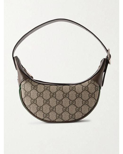 Gucci Gray Ophidia Mini Webbing-Trimmed Textured-Leather And Printed Coated-Canvas Shoulder Bag