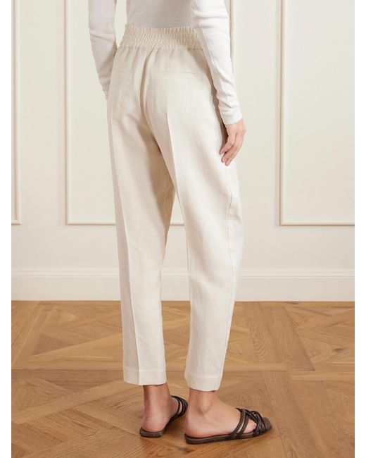 Brunello Cucinelli White Cropped Woven Tapered Pants