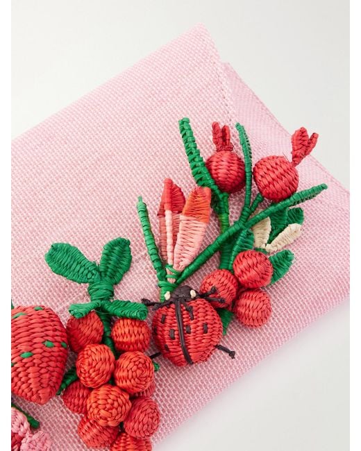 Aquazzura Pink Botanica Embellished Raffia Clutch