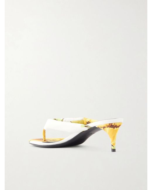 Alaïa Metallic 55 Floral-Print Twill Thong Mules