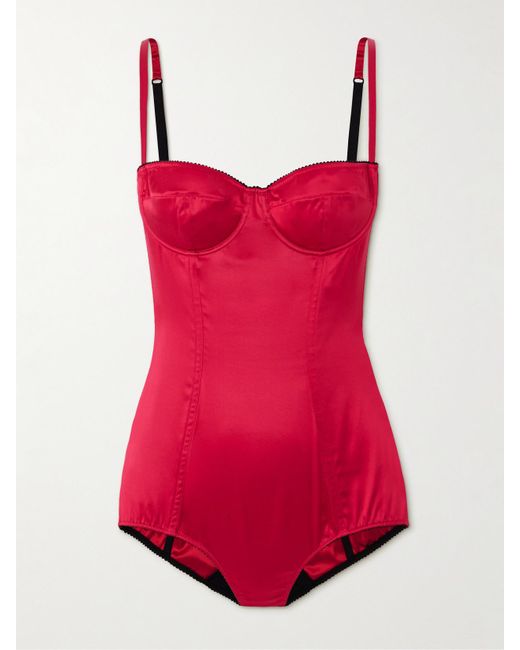 Body À Armatures En Satin De Soie Stretch À Finitions En Picots Dolce & Gabbana en coloris Red