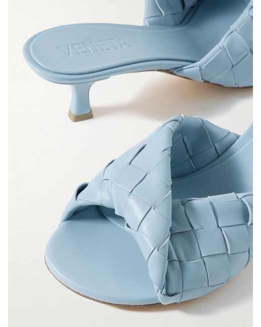 Bottega Veneta Blue Blink Twisted Intrecciato Leather Mules