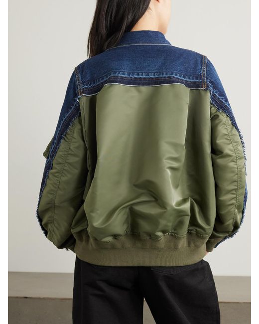 Sacai Blue Paneled Distressed Denim And Shell Jacket