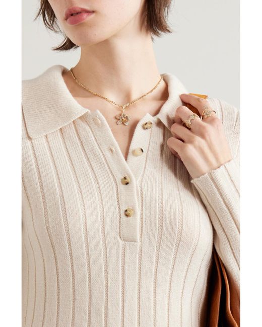 Sydney Evan Natural Large Plumeria Kette Aus 14 Karat Mit Diamanten Und Saphiren