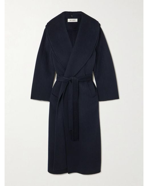 Rohe Blue Double-Breasted Scarf-Detailed Layered Wool And Cashmere-Blend Coat