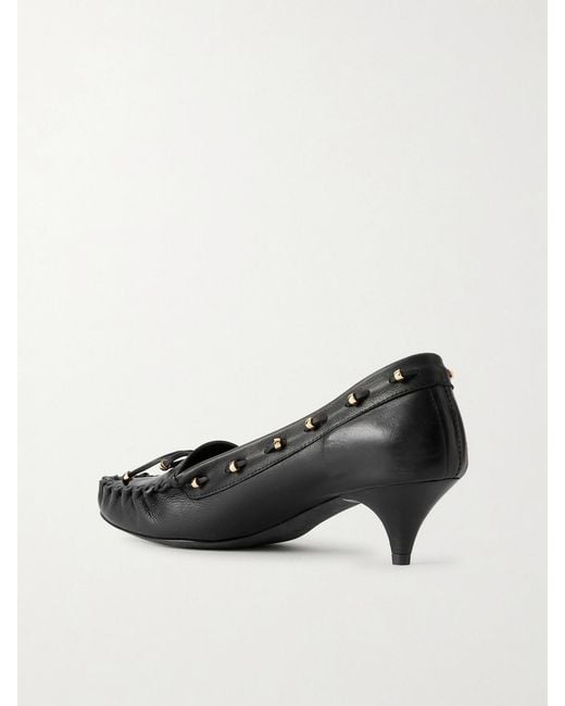 Khaite Black Milly Embellished Whipstitched Textured-Leather Pumps