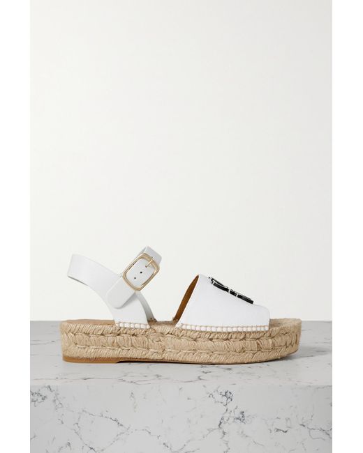 Loewe + Paula's Ibiza Anagram Leather And Canvas Espadrille Sandals in  White | Lyst