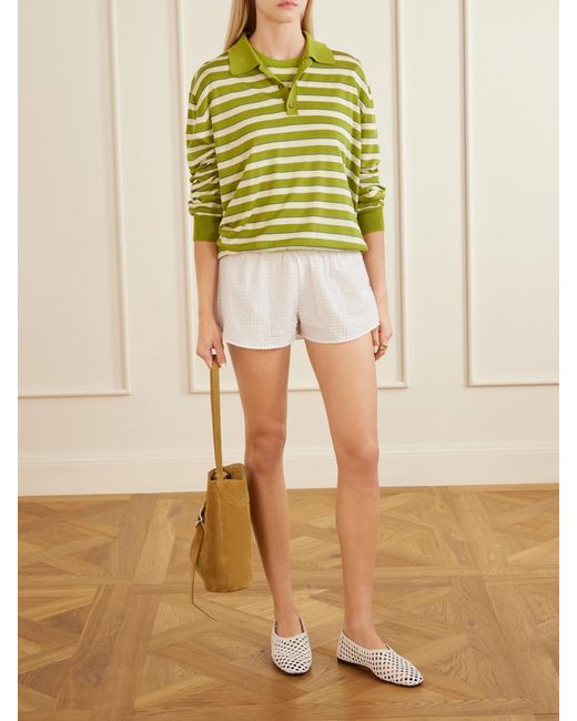 La Ligne Green Ben Striped Silk, Wool And Cashmere-Blend Polo Sweater