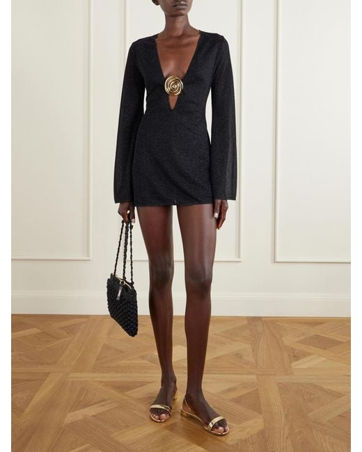 Oseree Black Lumiere Spiral Embellished Lurex Coverup