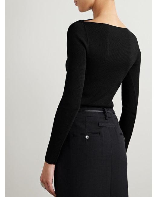 Another Tomorrow Black Net Sustain Cutout Knitted Top