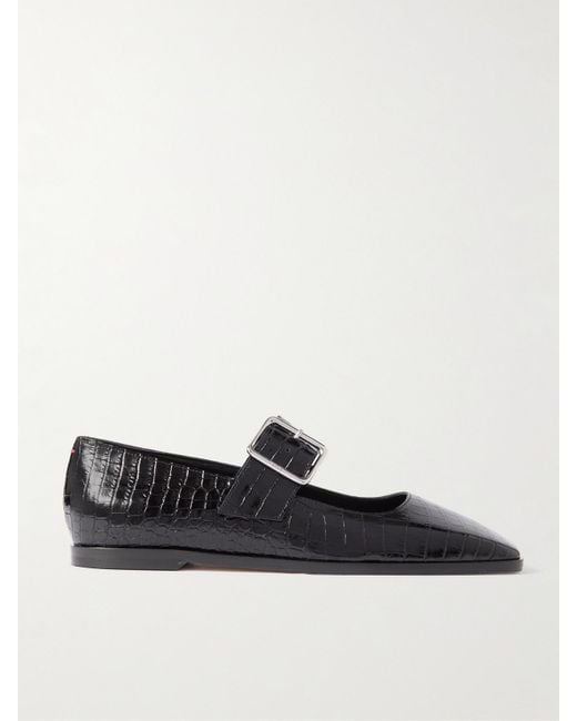 Aeyde White Sunny Croc-Effect Leather Mary Jane Ballet Flats