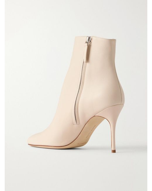 Manolo Blahnik Natural Insopo 90 Leather Ankle Boots