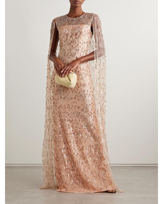 Jenny Packham Pink Robe Aus Tüll Mit Verzierungen Und Cape-Effekt