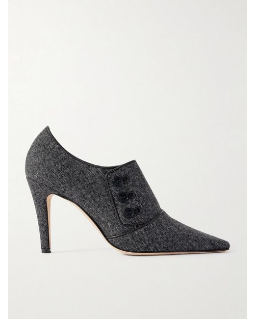 Manolo Blahnik Black Perluja 90 Leather-Trimmed Tweed Pumps