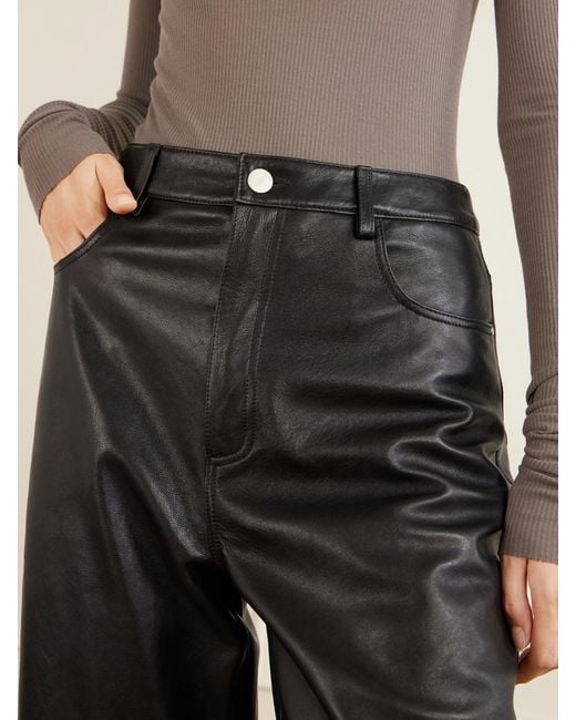 Arma Black Leather Wide-Leg Pants