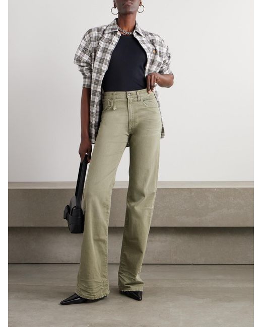 R13 Green Jane Distressed High-Rise Wide-Leg Jeans