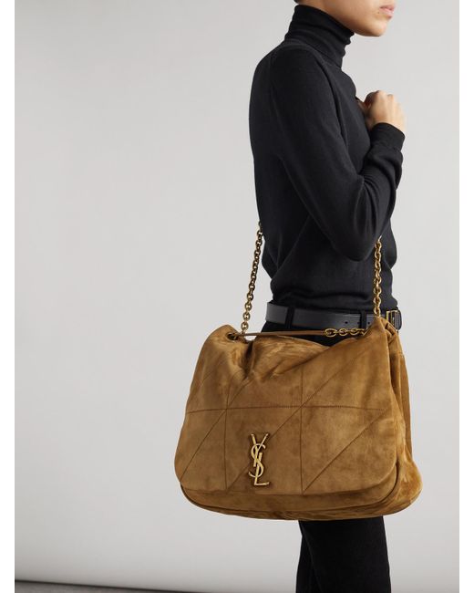 Saint Laurent Natural Jamie 4.3 Schultertasche Aus Gestepptem Veloursleder