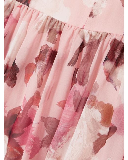 Erdem Pink Robe Aus Seiden-Voile Mit Blumenprint Und Cape-Effekt