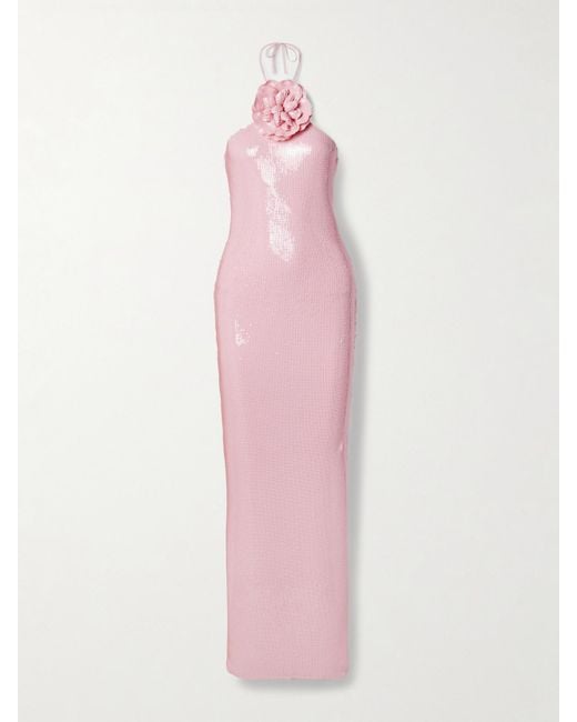 Rodarte Pink Neckholder-Robe Aus Tüll Mit Pailletten Und Applikation