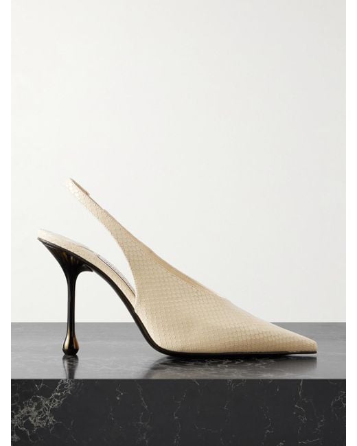 Jimmy Choo Black Isa 95 Snake-Effect Leather Slingback Pumps
