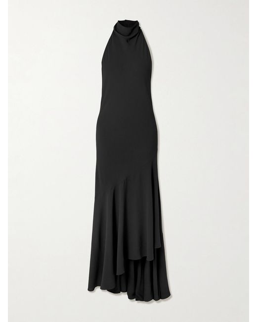 Alaa Women's Black Open-Back Asymmetric Ribbed Wool Maxi Dress
