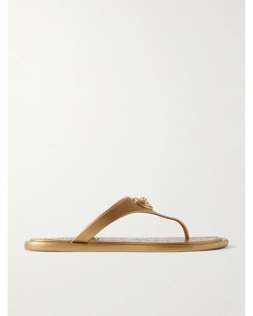Versace Alia Embellished Metallic Rubber Flip Flops