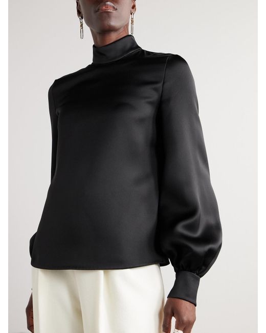 Loro Piana Black Carys Embellished Silk-Satin Blouse