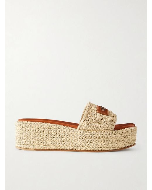 Versace Natural Logo-Embellished Raffia Platform Slides