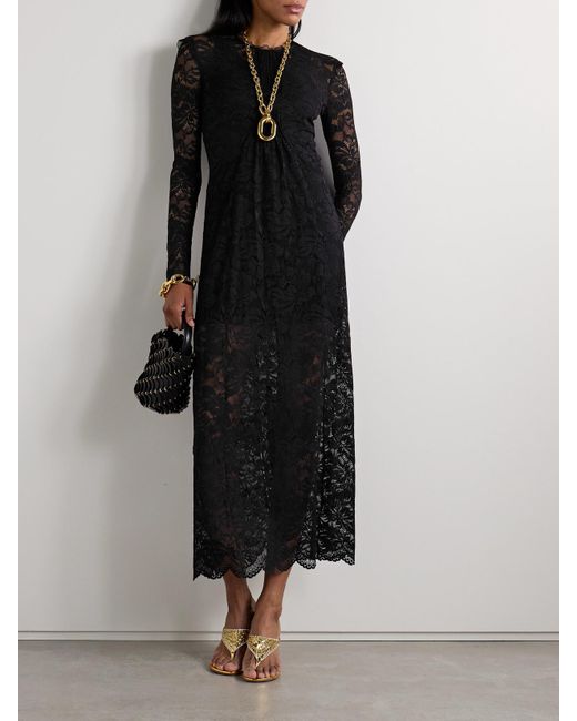 Rabanne Black Pintucked Scalloped Lace Maxi Dress