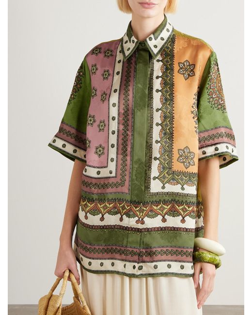 ALÉMAIS Gray Contina Printed Satin-Jacquard Shirt