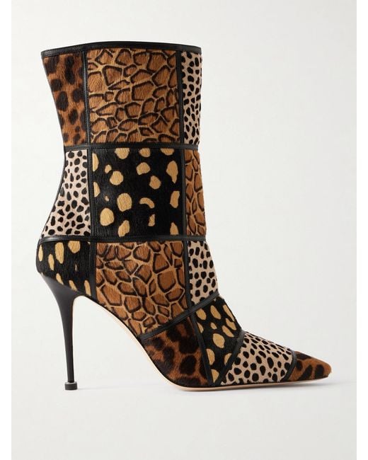 Manolo Blahnik Brown Trulona 50 Leather-Trimmed Patchwork Animal-Print Calf Hair Ankle Boots