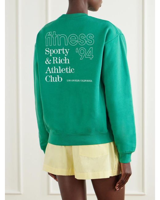 Sporty & Rich Green Fitness 94 Logo-Printed Cotton-Jersey Sweatshirt