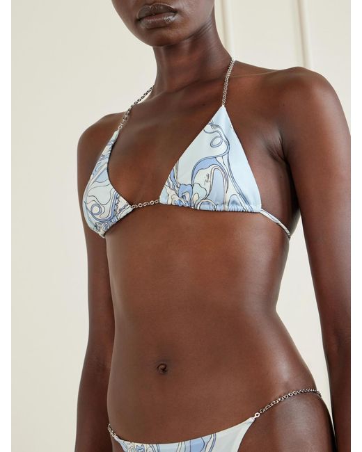 Emilio Pucci Blue Printed Triangle Bikini Top