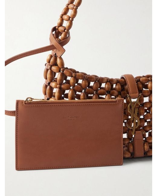 Saint Laurent Brown Le 5 À 7 Leather-Trimmed Woven Wood Shoulder Bag