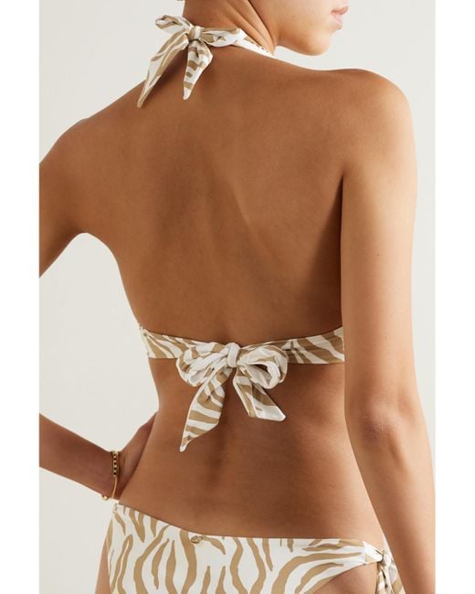 Max Mara Natural Beachwear Alberta Zebra-Print Triangle Halterneck Bikini Top