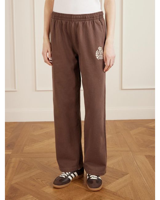 Sporty & Rich Brown Embroidered Cotton-Jersey Track Pants