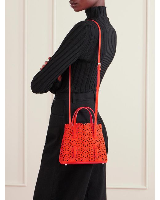 Alaïa Red Mina 20 Laser-Cut Leather Tote