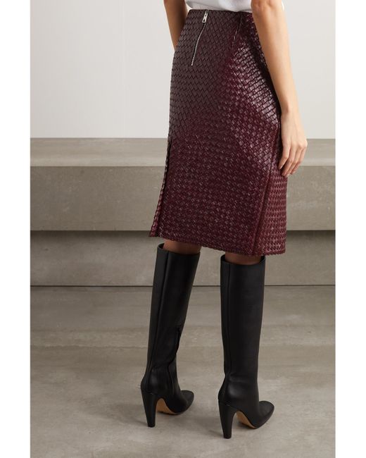 Bottega Veneta Purple Intrecciato Leather Skirt