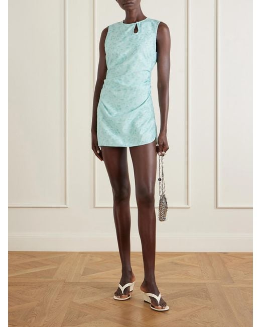 Christopher Esber Blue Light Leak Ruched Jacquard Mini Dress